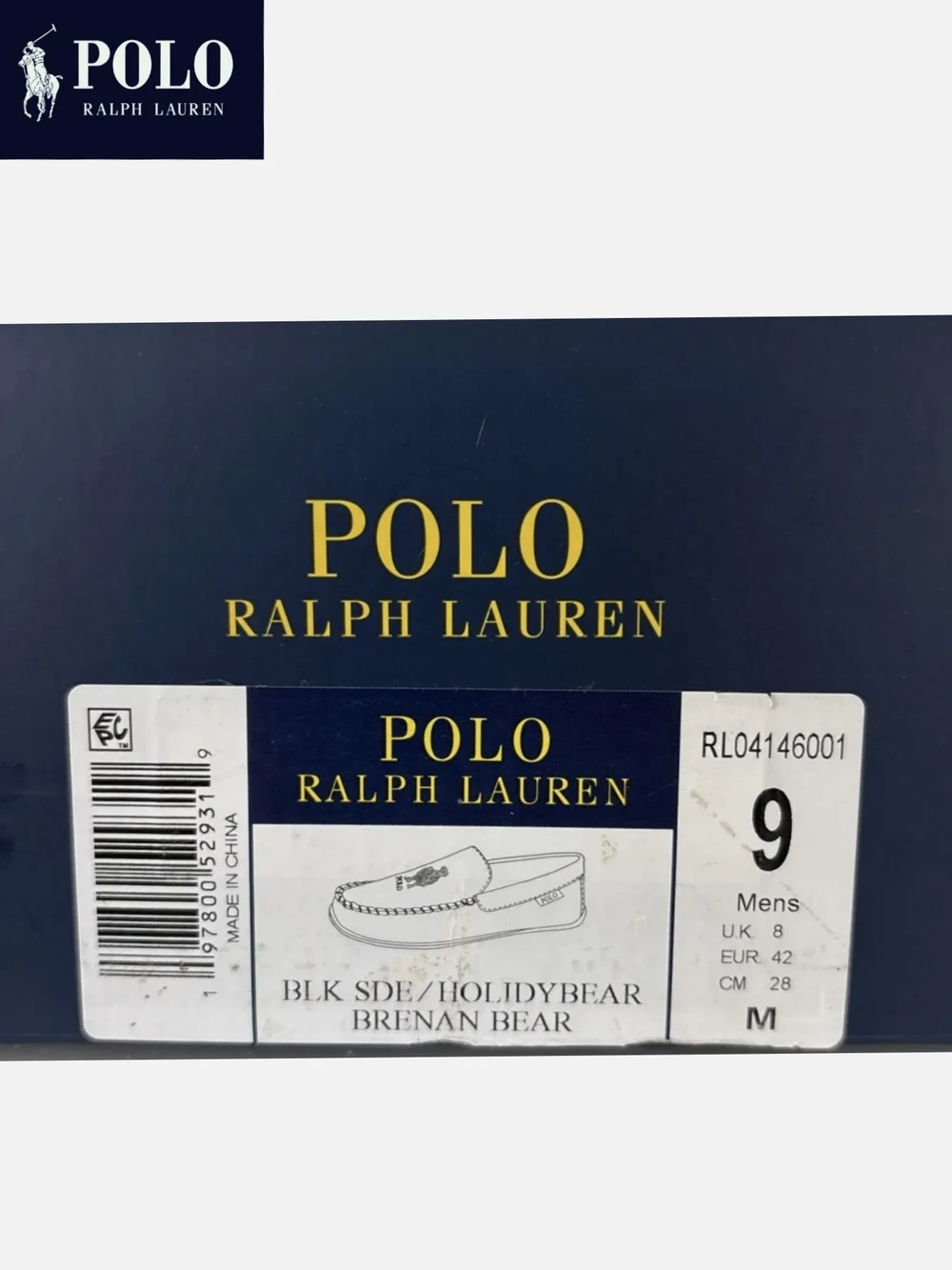 NWT Polo by Ralph Lauren Men's 9 Brenan Bear Embroidered Black Suede Loafers